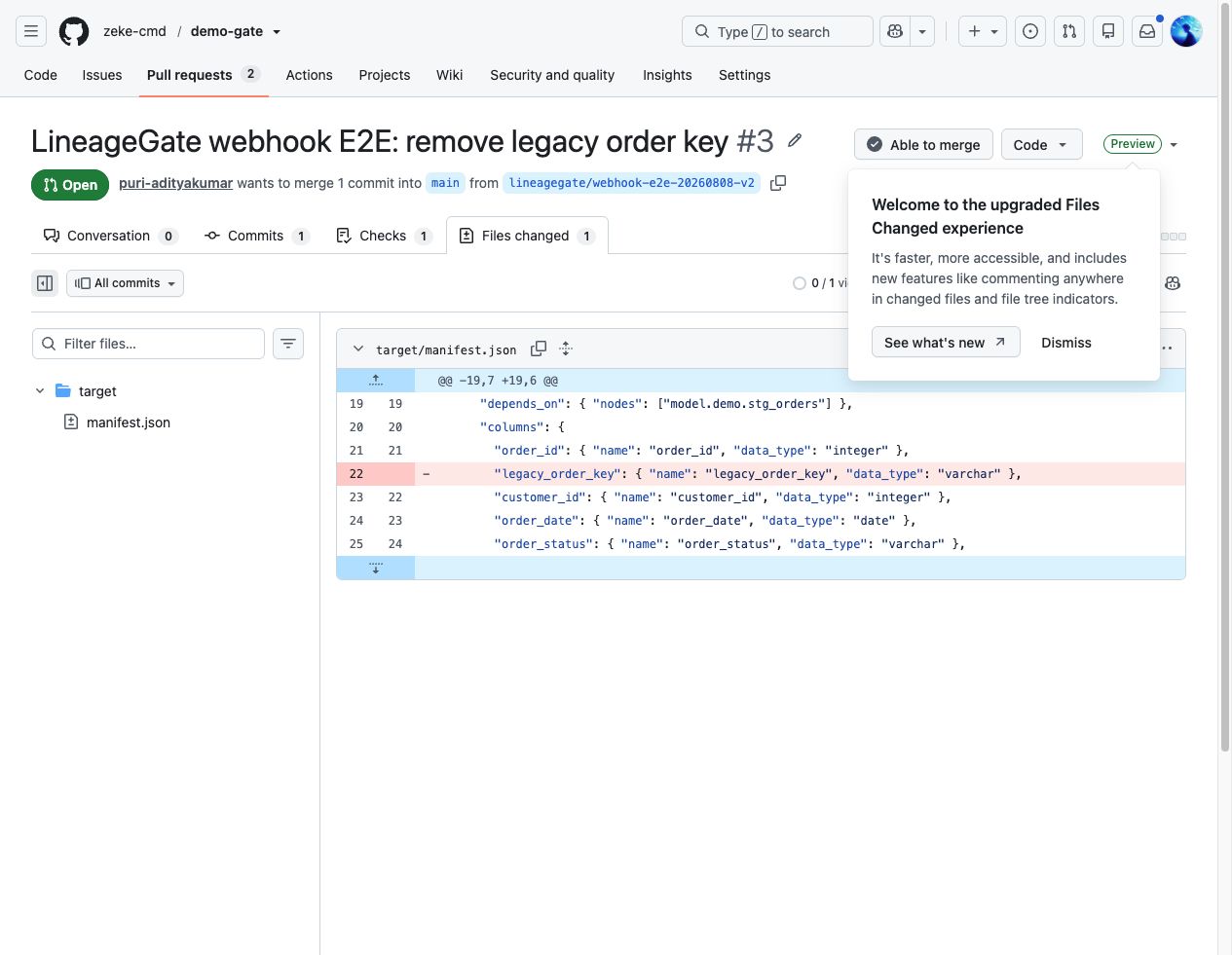 A breaking schema diff